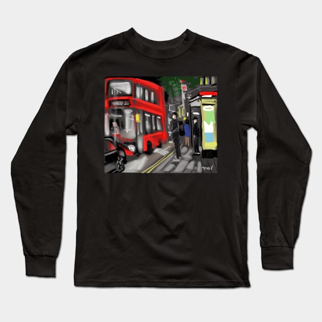 London Bus Stop Long Sleeve T-Shirt by sukhpalgrewal